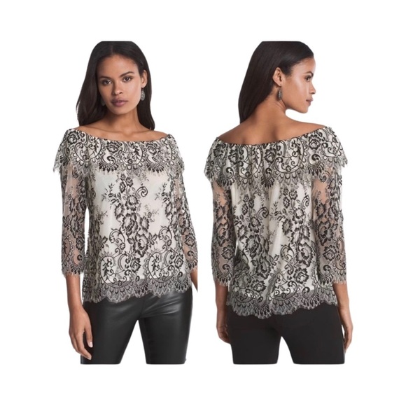 White House Black Market 3/4 Sleeve Lace Overlay Blouse Top NWT Size S - Picture 8 of 11